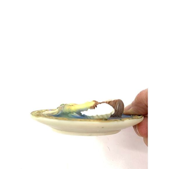 Angel + Dove Miniature Relief Plate 4" Decor 1264 Hand Painted Vintage w/ easle - Picture 8 of 8